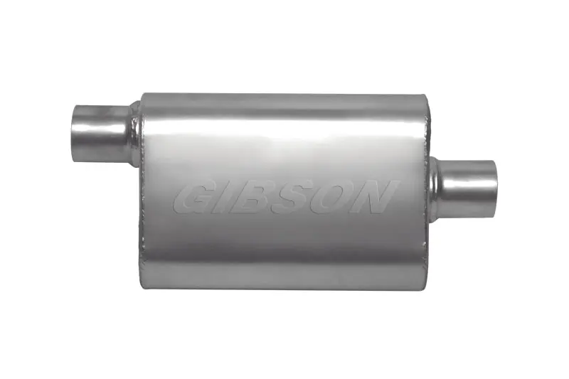 Money Back Guarantee Gibson CFT Superflow Offset/Center Oval Muffler - 4x9x18in/2.5in Inlet/2.5in Outlet - Stainless